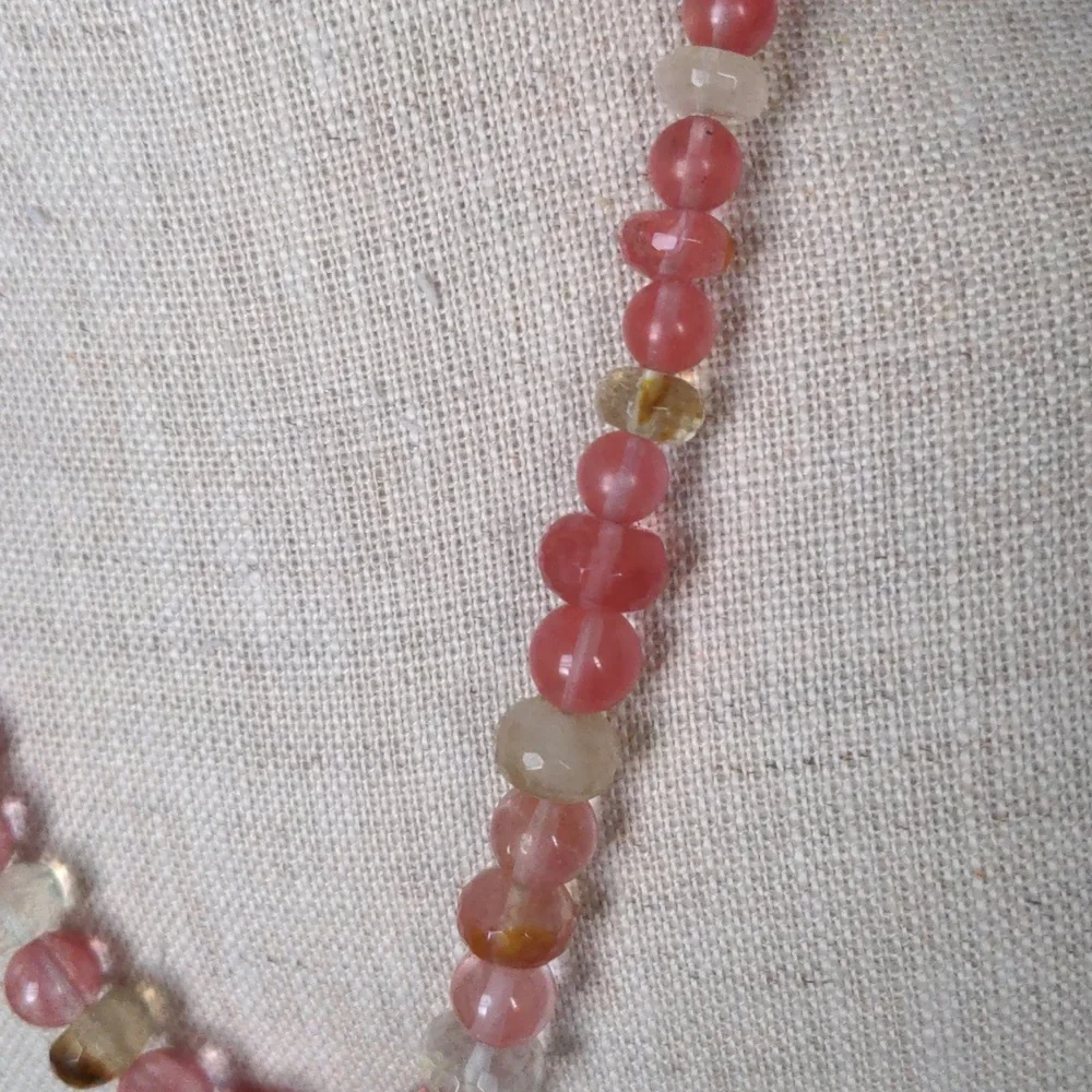 Pink Cherry Quartz Beaded Peny Necklace, New, Pastel,  Party, Dressy - Picture 4 of 8